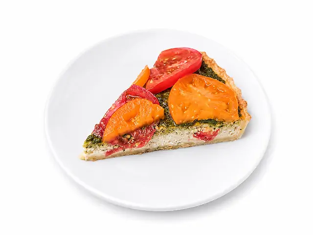 Tomato, Pesto and cream cheese quiche