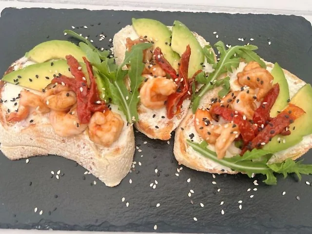 Bruschetta with tiger prawn