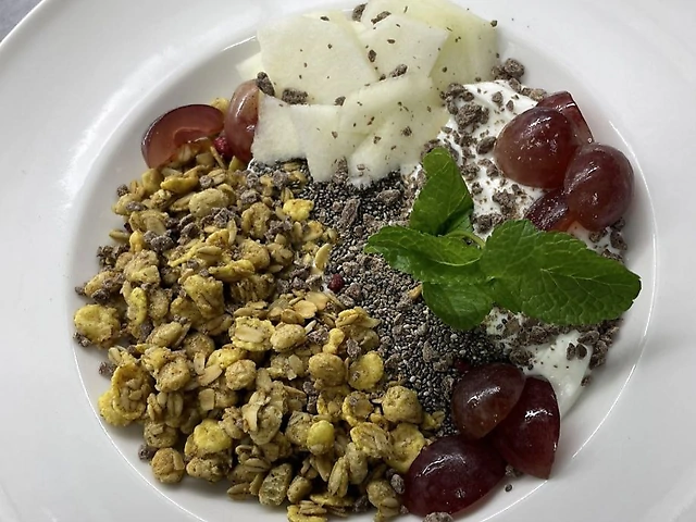 Granola on yogurt with chia