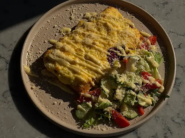 Запечена вафля з шинкою