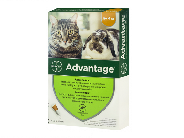 Адвантейдж, краплі від бліх для котів вагою до 4кг (Advantage spot-on flea prevention for cats up to 4kg)