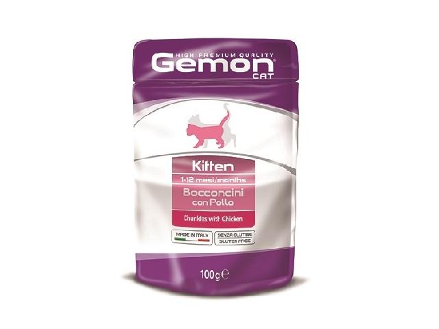 GEMON CAT WET Kitten Chicken пауч, курка, шматочки в соусі для кошенят 100гр