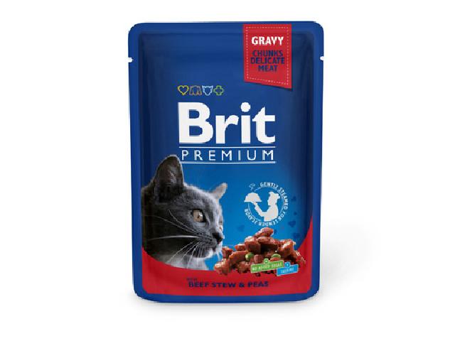 Brit Premium Cat pouch with beef stew and peas, з тушкованою яловичиною та горошком 100g