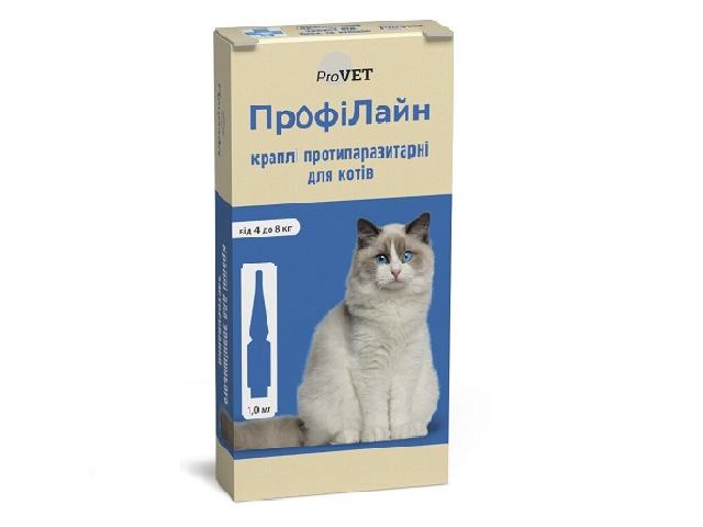 Краплі Профілайн від бліх і кліщів для кішок 4кг-8кг / Spot-On Flea & Tick treatment for cats 4-8kg