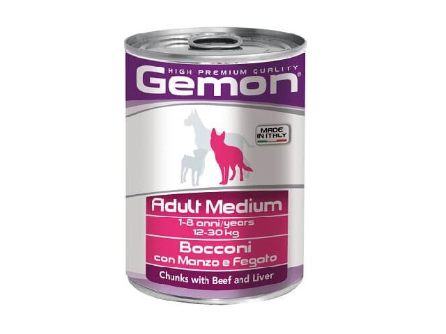 GEMON DOG WET Adult Medium Beef шматочки в соусі, яловичина з печінкою, для середніх порід 415гр