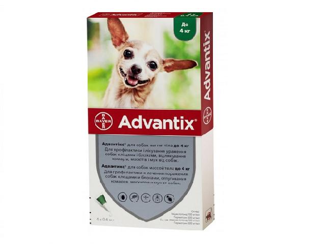 Адвантікс, краплі від бліх, кліщів і комарів для собак вагою до 4кг (Advantix spot-on flea, tick and mosquito prevention for dogs up to 4kg)