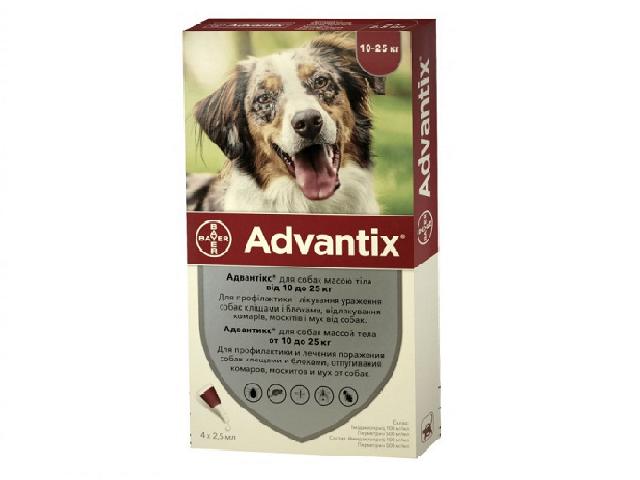 Адвантікс, краплі від бліх, кліщів і комарів для собак вагою 10-25кг (Advantix spot-on flea, tick and mosquito prevention for dogs 10-25kg)