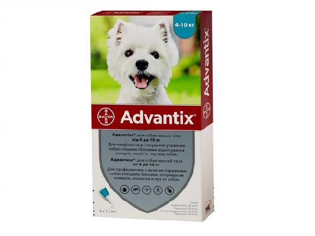 Адвантікс, краплі від бліх, кліщів і комарів для собак вагою 4-10кг (Advantix spot-on flea, tick and mosquito prevention for dogs 4-10kg)