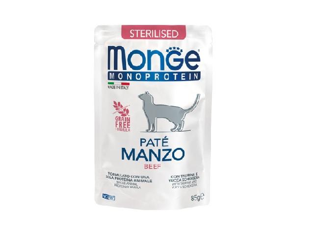 MONGE CAT WET Monoprotein Sterilised Beef пауч, яловичина, паштет для стерилізованих говядина 85гр