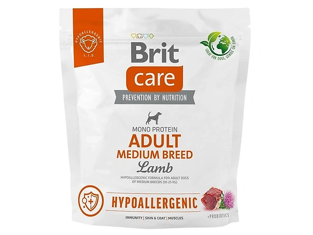 Brit Care Adult Medium Breed Hypoallergenic Lamb для дорослих собак середніх порід ягня, Brit Care Adult Medium Breed Hypoallergenic Lamb для дорослих собак середніх порід ягня, 1кг