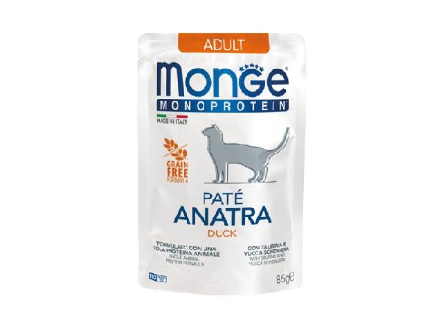 MONGE CAT WET Monoprotein Adult Duck пауч, качка, паштет 85гр