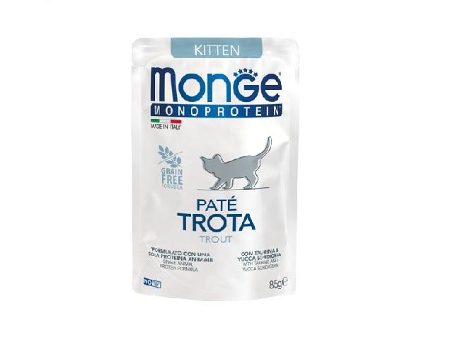 MONGE CAT WET Monoprotein Kitten Trout пауч, форель, паштет для кошенят 85гр