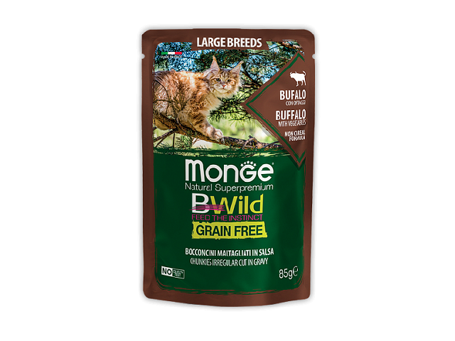 MONGE CAT WET BWild Large Breed Buffalo пауч, буйвол, шматочки в соусі для котів великих порід 85г