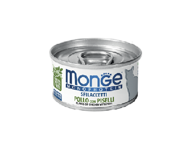 MONGE CAT WET Monoprotein Chicken&Peas м'ясні пластівці, курка та горошок 80гр