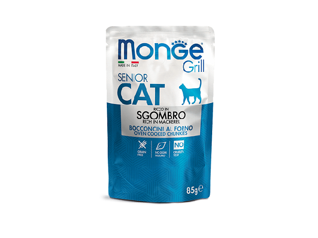 MONGE CAT WET Grill Senior Mackerel пауч, скумбрія, шматочки в желе для літніх котів  85гр