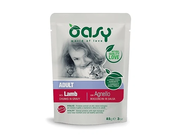 OASY CAT WET Adult ягня  85гр, пауч для котів шматочки в соусі