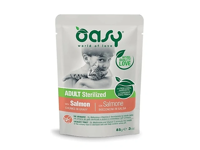 OASY CAT WET Adult Sterilized лосось 85гр, пауч для котів шматочки в соусі