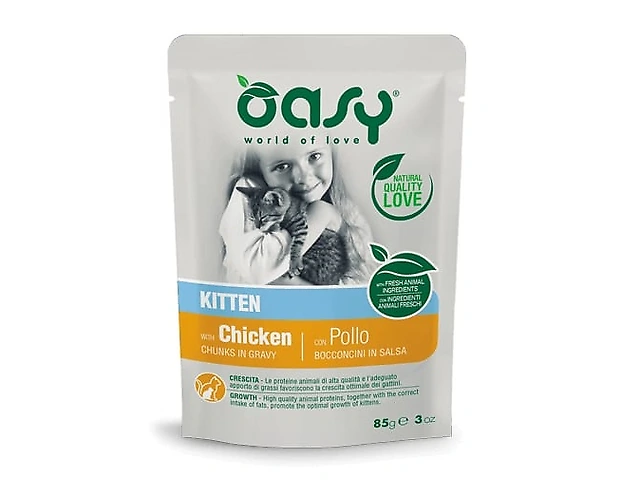 OASY CAT WET Kitten курка 85гр, пауч для котів шматочки в соусі