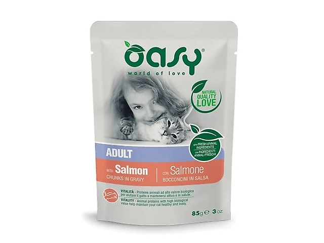 OASY CAT WET Adult лосось 85гр, пауч для котів шматочки в соусі