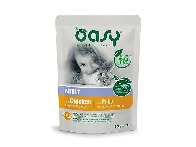 OASY CAT WET Adult курка 85гр, пауч для котів шматочки в соусі