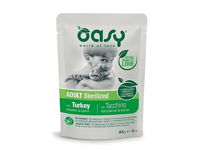 OASY CAT WET Adult Sterilized індичка 85гр, пауч для котів шматочки в соусі