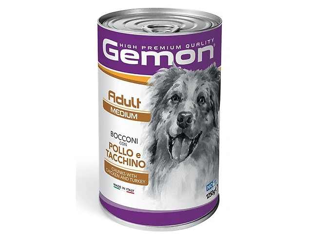 GEMON DOG WET Adult Medium Chicken шматочки в соусі, курка з індичкою, для середніх порід 1,25кг