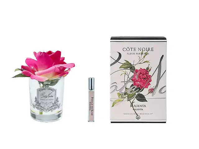 Rose, French Magenta in clear glass