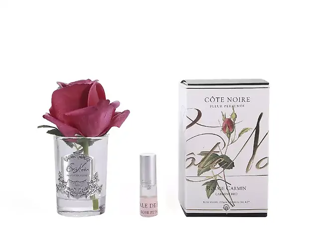 Rose, Carmine Red in clear glass