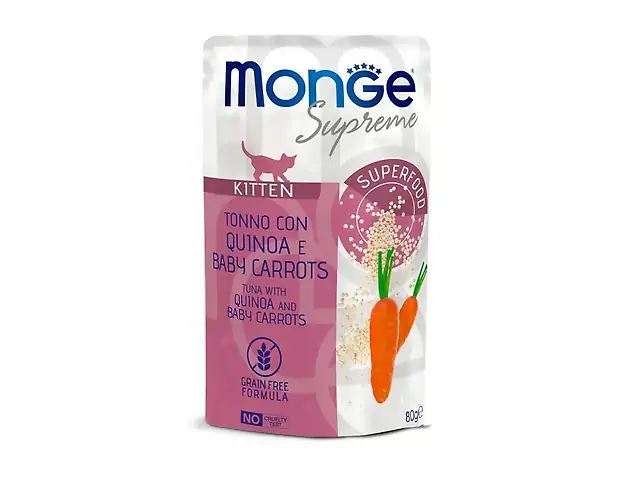 MONGE Supreme CAT WET Kitten пауч ,тунeць з кіноа та молодою морквою 80гр