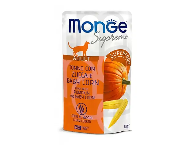 MONGE Supreme CAT WET Adult пауч, тунeць з гарбузом та молодою кукурудзою 80гр