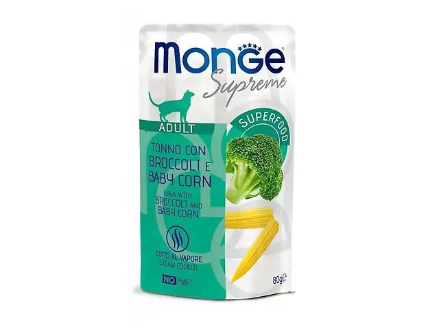 MONGE Supreme CAT WET Adult пауч, тунeць з броколі та молодою кукурудзою 80гр