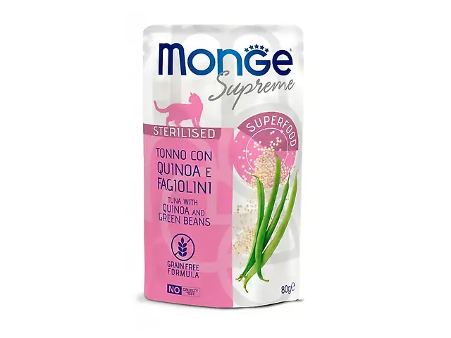 MONGE Supreme CAT WET Sterilised пауч, тунeць з кіноа та стручковою квасолею 80гр