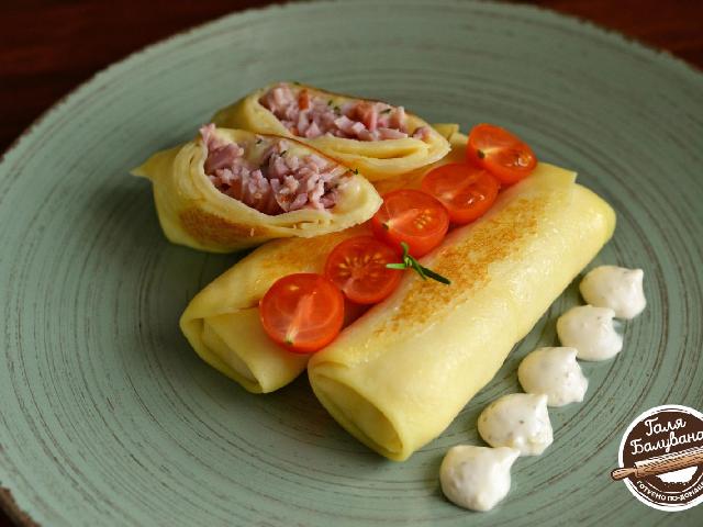 Блины с ветчиной и голландским сыром