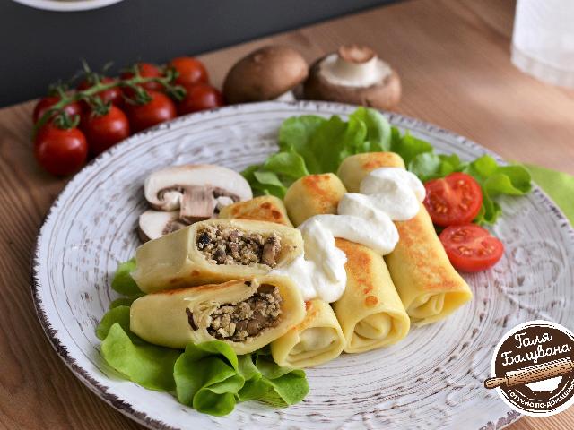 Блины курица грибы