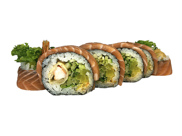 З креветкою в темпурі та лососем