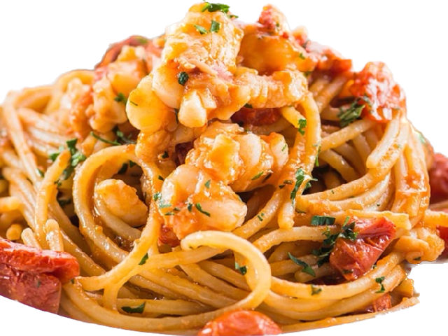 Спагеті з креветками та томатами
