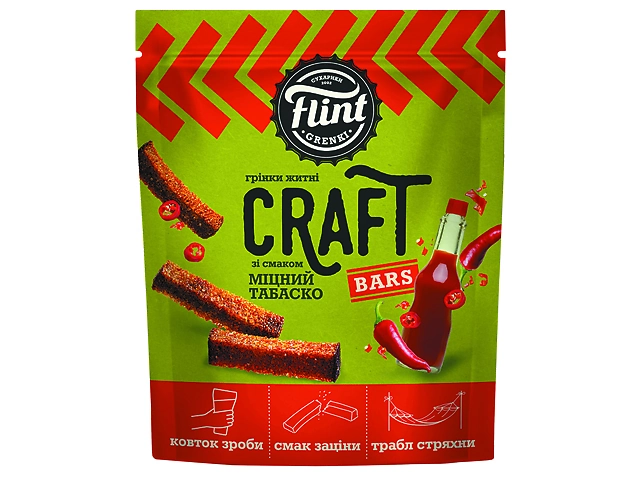 Грінки житньо-пшеничні Flint Craft Grenki BARS "Міцний Табаско" 80г