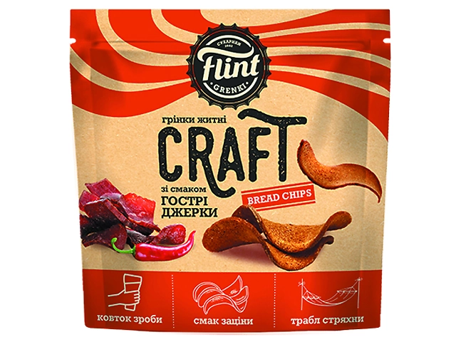 Грінки житньо-пшеничні Flint Craft Grenki BREAD CHIPS "Гострі джерки" 80г