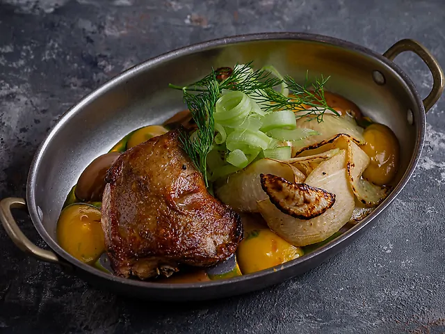 Філе судака з рисом та смаженим роменом