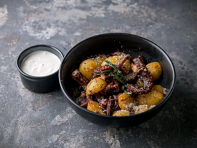 Щупальця восьминіга з картоплею та пармезаном