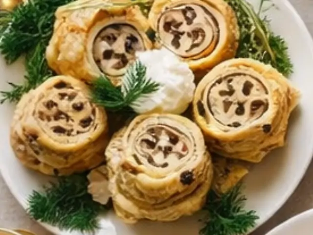 Млинці з мʼясом і міксів грибів