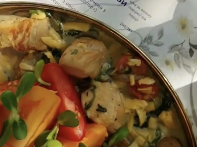 Філе курчати запечене зі шпинатом Овочами під сиром Моцарела