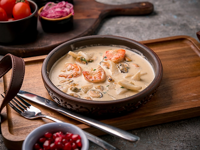 Чкмерулі з морепродуктами
