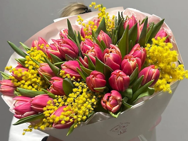 Піоновидний тюльпан з мімозою