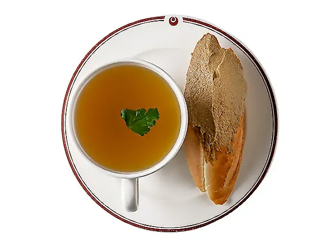 Чашка бульйону з грінкою з паштетом