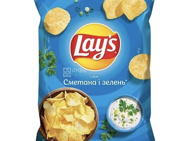 Чіпси Lays 120гр смак Сметана та Зелень