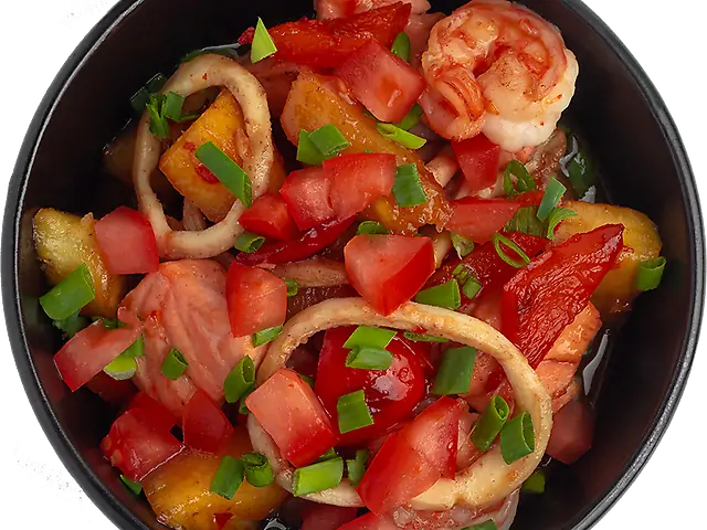 Морепродукти в кисло-солодкому соусі з рисом 🌶