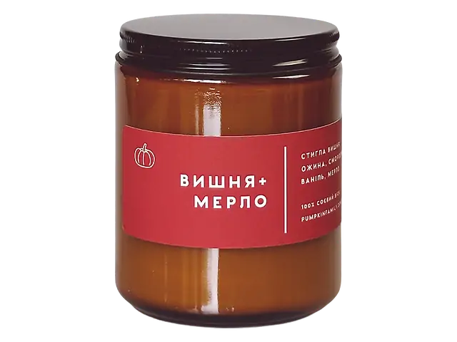 "Вишня+мерло"соєва свічка з дерев'яним гнотом