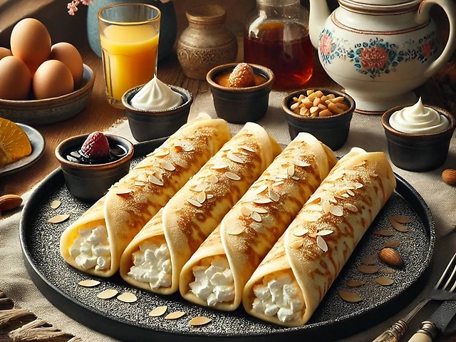 Млинці з солодким сиром та сметаною