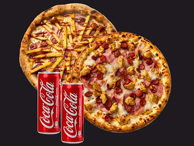 КОМБО Ідеальна пара (М'ясна, З картоплею фрі по 30см) + 2 коли